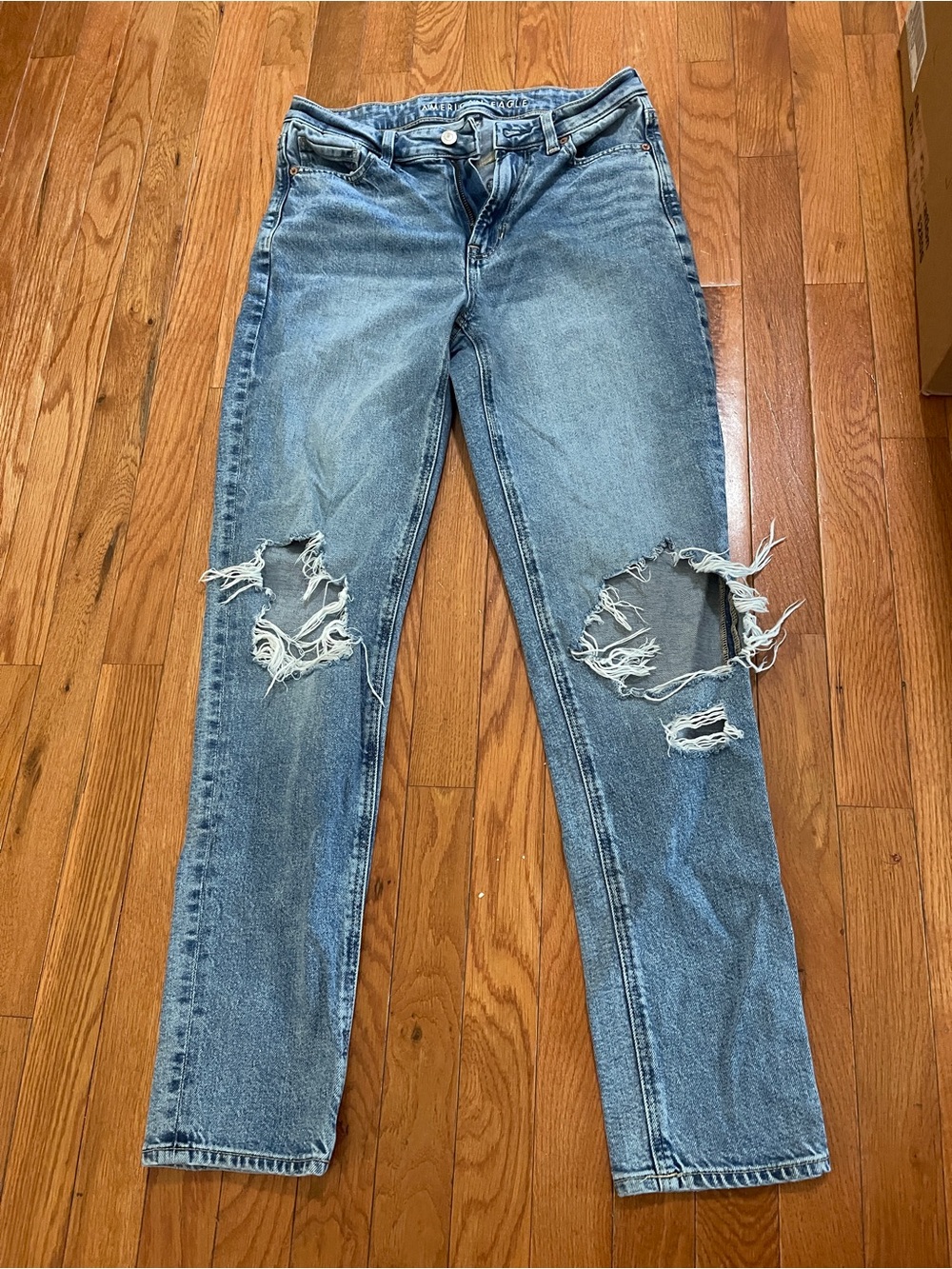 American Eagle Outfitters Light Blue Straight Leg Distressed Jeans